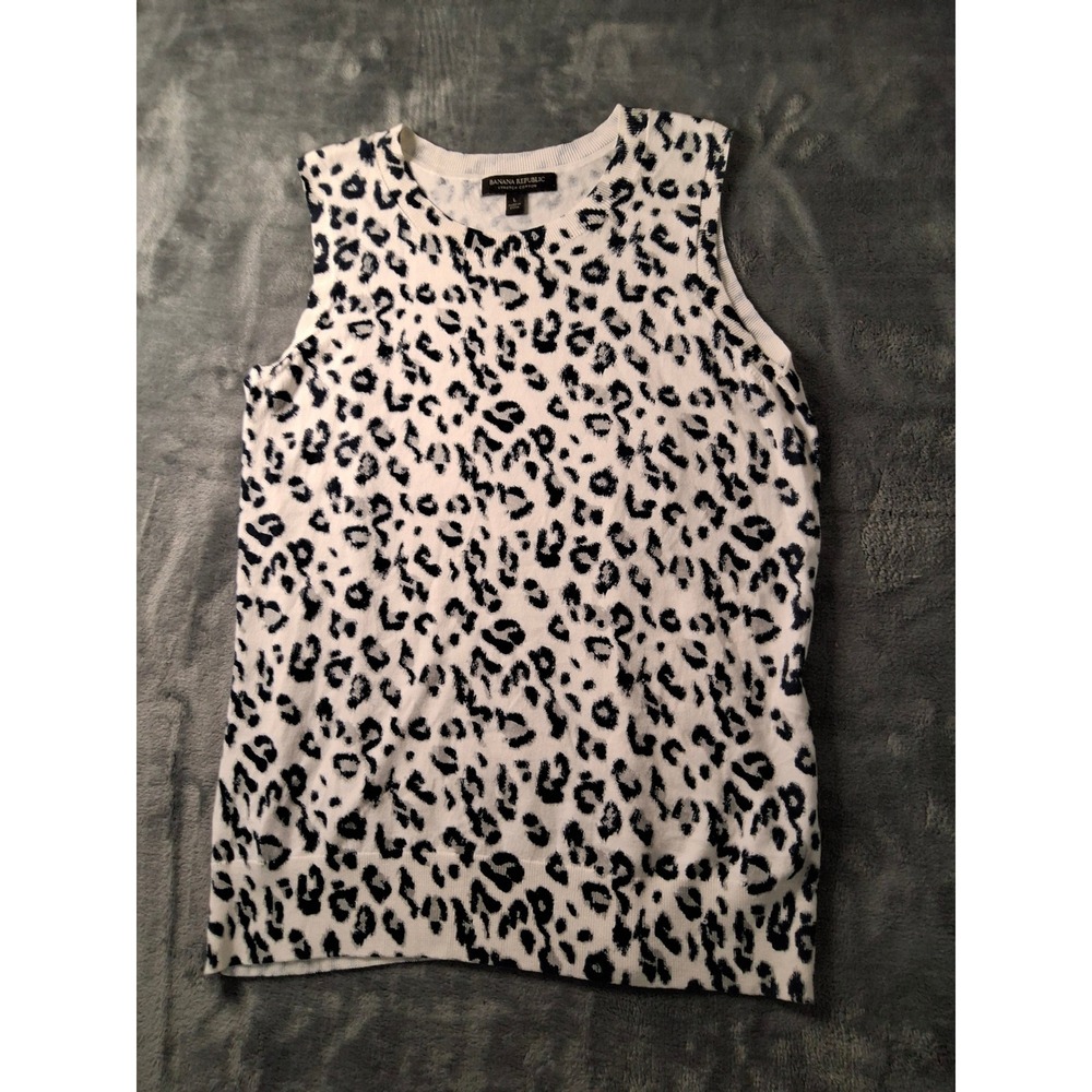 Banana Republic Womens Leopard Print Stretch Cotton Shell Sleeveless Sweater L